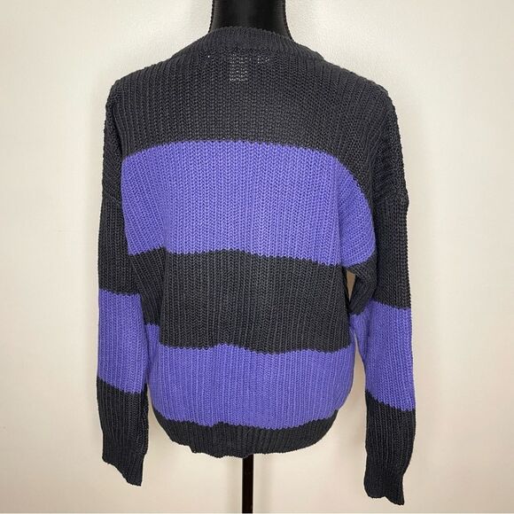 Vintage Averroe Sweater Stripe Knit Crewneck Pullover Purple Black Size Large - Picture 5 of 8